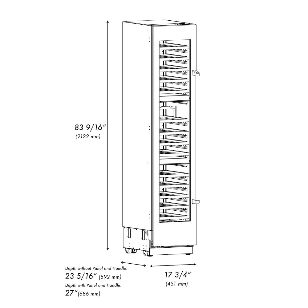 ZLINE Autograph Edition 18 in. 9.0 cu. ft. Triple Zone 68 Bottle Left Hinge Column Wine Cooler in Stainless Steel with Polished Gold Accents (RCWVLZ-30418-G)