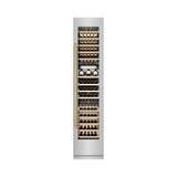 ZLINE Autograph Edition 18 in. 9.0 cu. ft. Triple Zone 68 Bottle Right Hinge Column Wine Cooler in Stainless Steel with Champagne Bronze Accents (RCWVRZ-30418-CB)