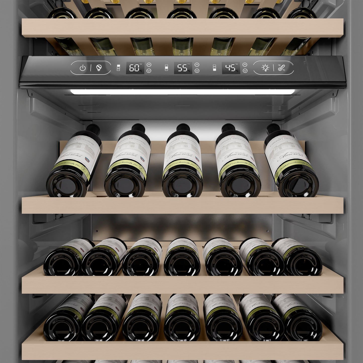 ZLINE Autograph Edition 24 in. 12.4 cu. ft. Triple Zone 100 Bottle Column Wine Cooler in Stainless Steel and Polished Gold Accents (RCWVZ-304-24-G)
