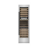 ZLINE Autograph Edition 24 in. 12.4 cu. ft. Triple Zone 100 Bottle Column Wine Cooler in Stainless Steel and Matte Black Accents (RCWVZ-304-24-MB)