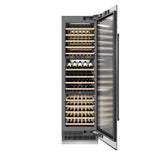 ZLINE Autograph Edition 24 in. 12.4 cu. ft. Triple Zone 100 Bottle Column Wine Cooler in Stainless Steel and Matte Black Accents (RCWVZ-304-24-MB)