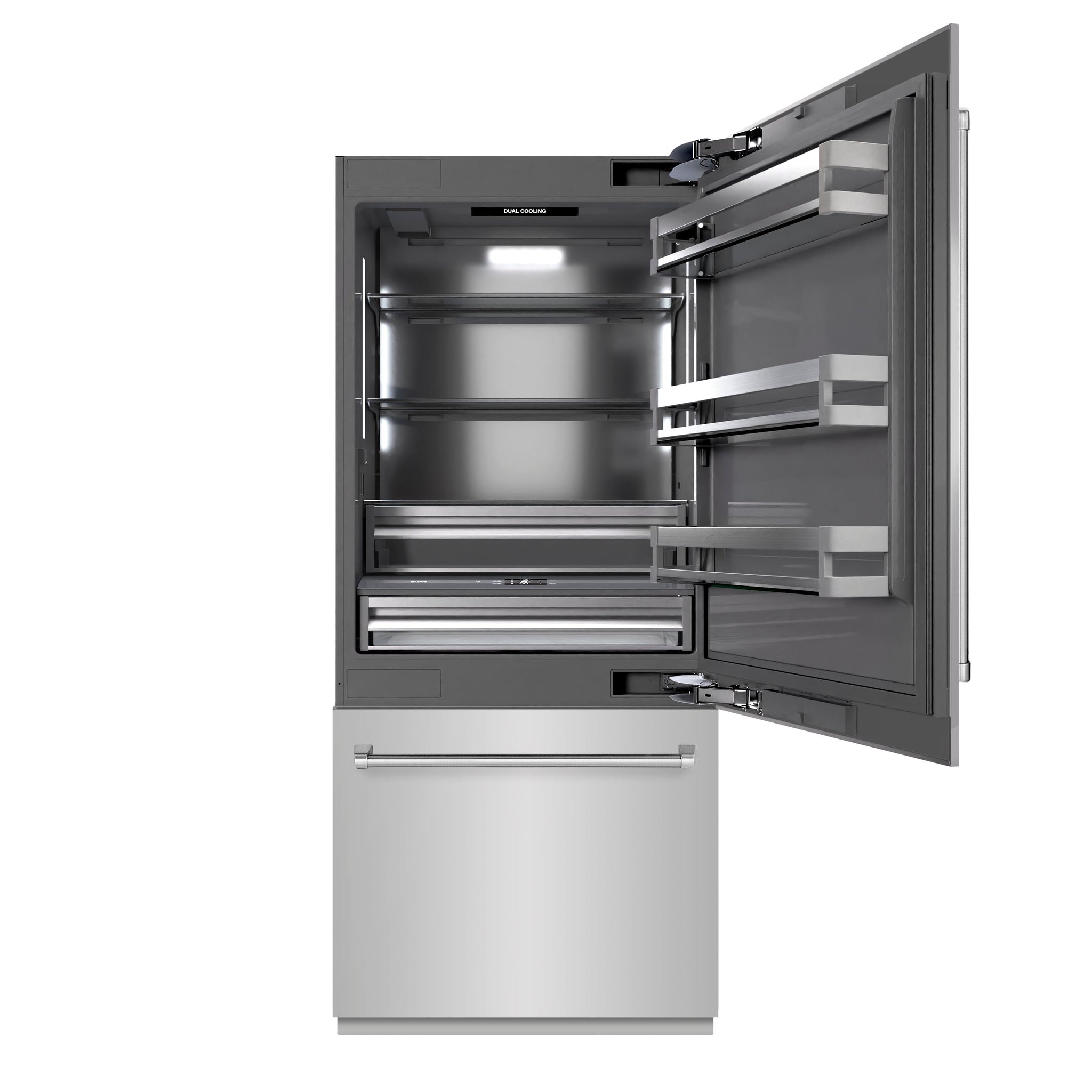 ZLINE 36 in. 19.8 cu. ft. Built-In Bottom Freezer Refrigerator with Water Dispenser and Ice Maker in Stainless Steel with Graphite Gray Interior (GRBIT-304-36)