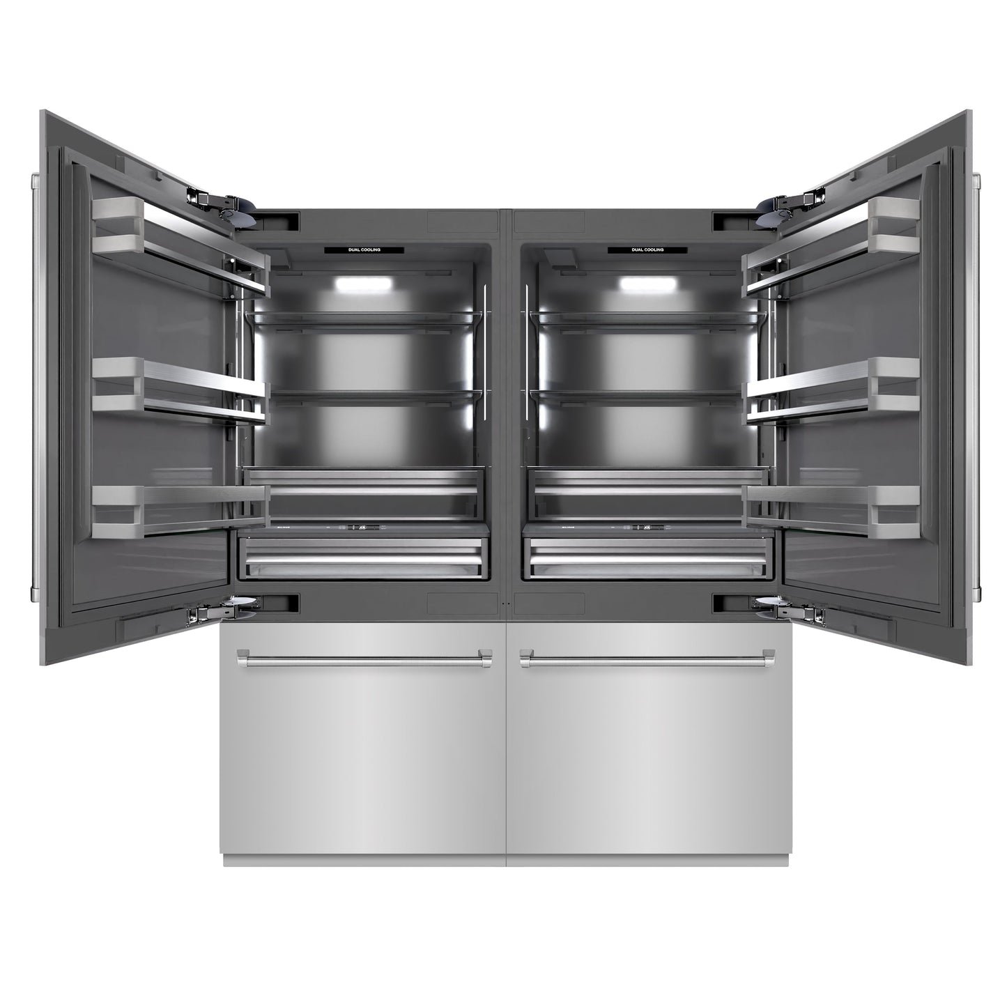 ZLINE 72 in. 39.6 cu. ft. French Door Built-In Bottom Freezer Refrigerator with Water Dispensers and Ice Makers in Stainless Steel with Graphite Gray Interior (GRBIT-304-72)