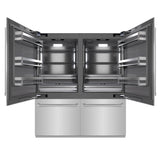 ZLINE 72 in. 39.6 cu. ft. French Door Built-In Bottom Freezer Refrigerator with Water Dispensers and Ice Makers in Stainless Steel with Graphite Gray Interior (GRBIT-304-72)