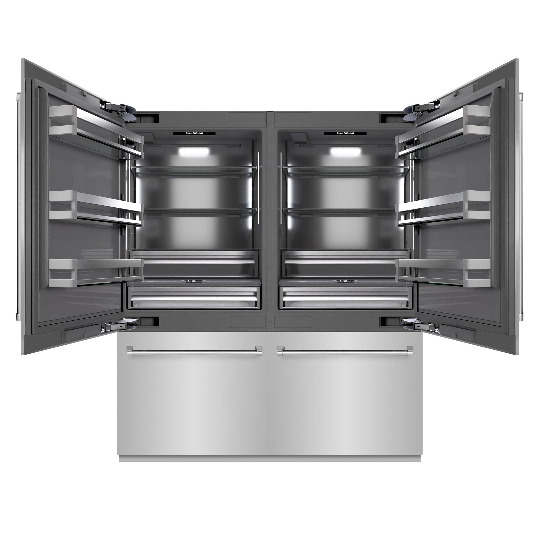 ZLINE 72 in. 39.6 cu. ft. French Door Built-In Bottom Freezer Refrigerator with Water Dispensers and Ice Makers in Stainless Steel with Graphite Gray Interior (GRBIT-304-72)