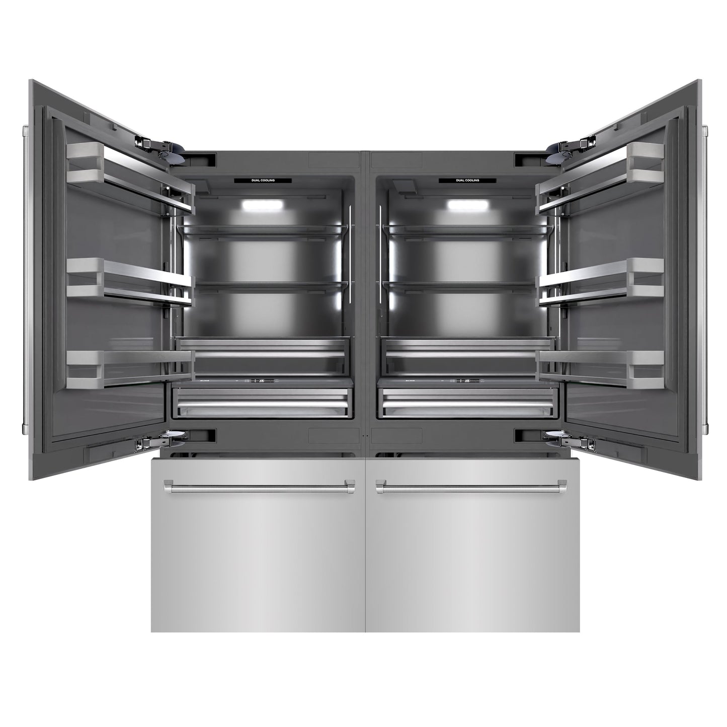 ZLINE 72 in. 39.6 cu. ft. French Door Built-In Bottom Freezer Refrigerator with Water Dispensers and Ice Makers in Stainless Steel with Graphite Gray Interior (GRBIT-304-72)