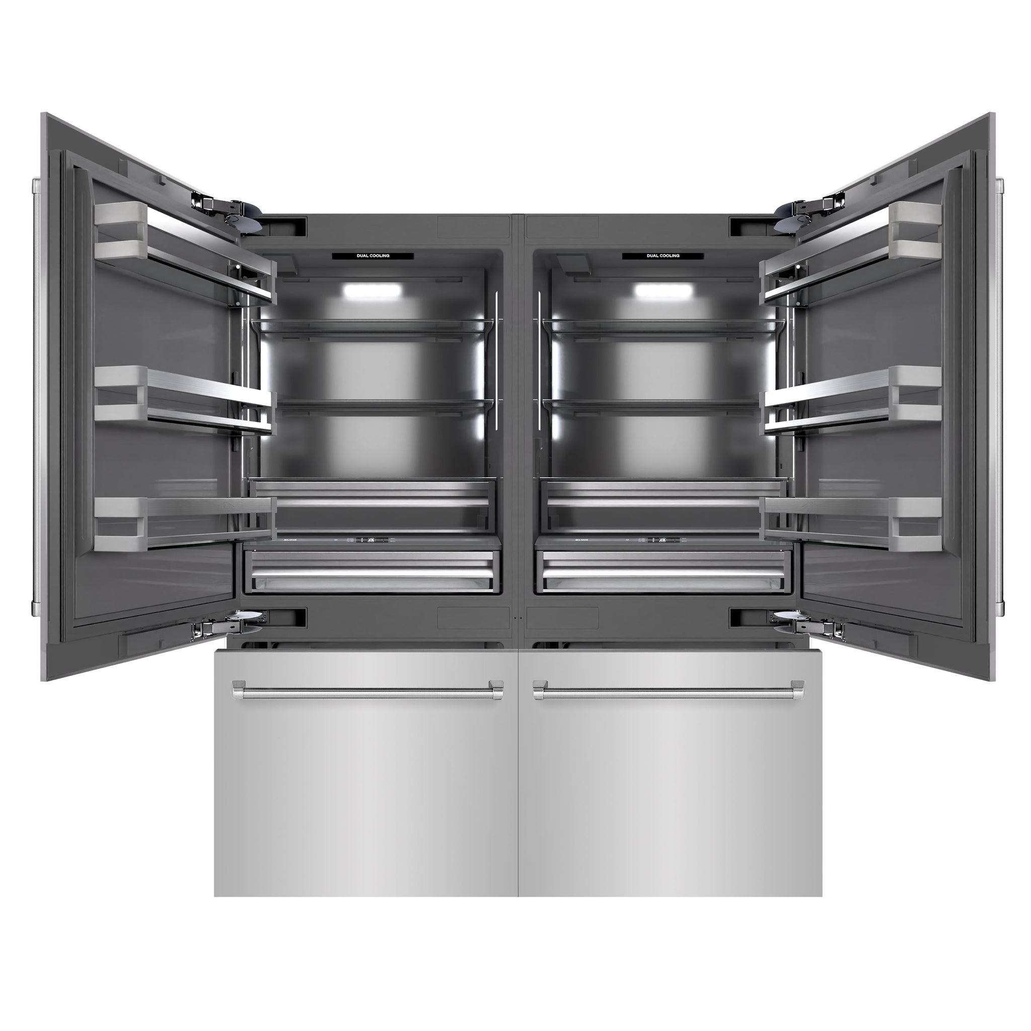 ZLINE 72 in. 39.6 cu. ft. French Door Built-In Bottom Freezer Refrigerator with Water Dispensers and Ice Makers in Stainless Steel with Graphite Gray Interior (GRBIT-304-72)