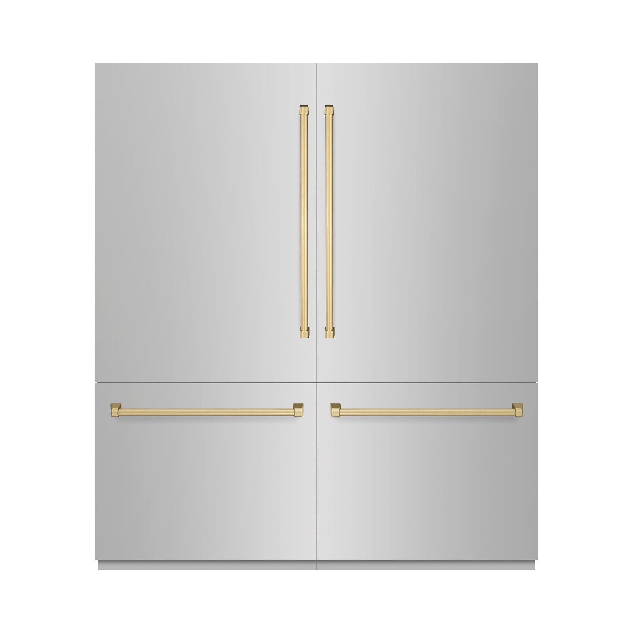 ZLINE Autograph Edition 72 in. 39.6 cu. ft. French Door Built-In Bottom Freezer Refrigerator with Water Dispensers and Ice Makers in Stainless Steel with Graphite Gray Interior and Champagne Bronze Accents (GRBITZ-304-72CB)