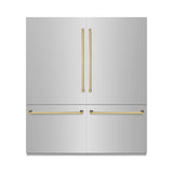 ZLINE Autograph Edition 72 in. 39.6 cu. ft. French Door Built-In Bottom Freezer Refrigerator with Water Dispensers and Ice Makers in Stainless Steel with Graphite Gray Interior and Polished Gold Accents (GRBITZ-304-72G)
