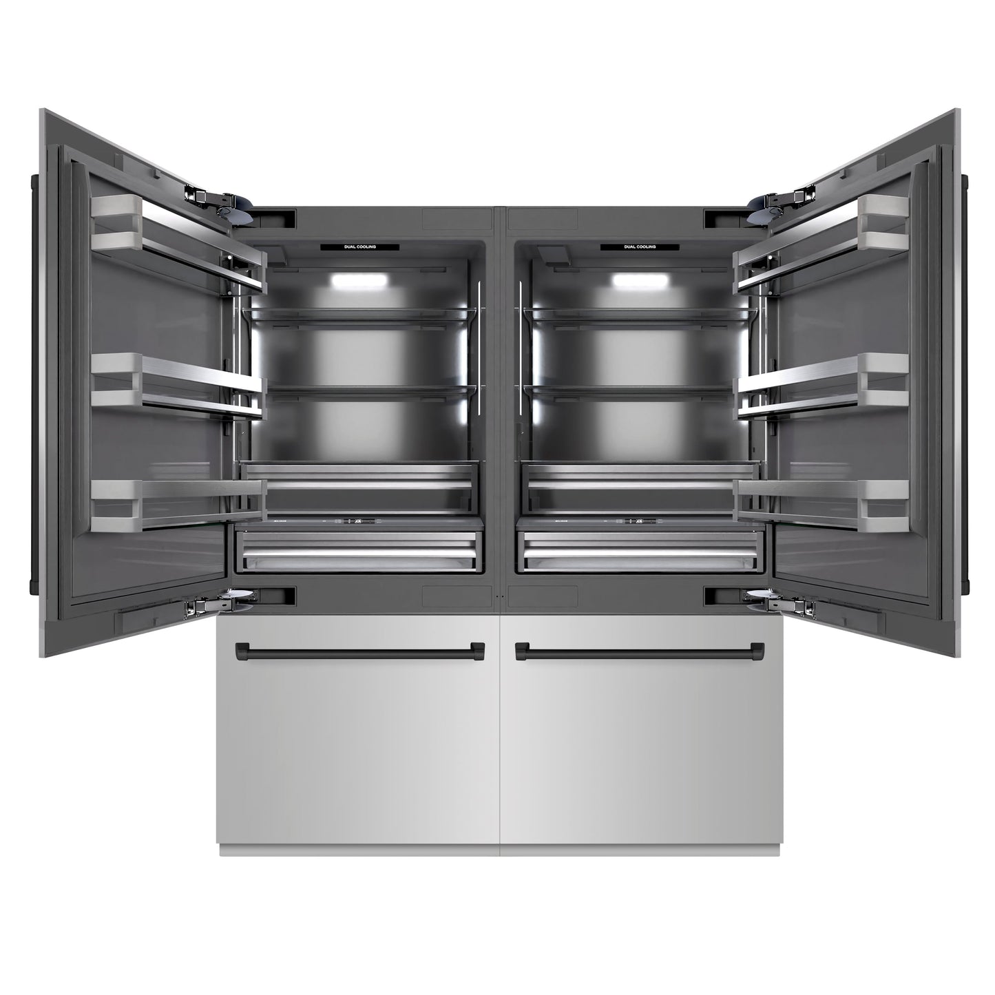 ZLINE Autograph Edition 72 in. 39.6 cu. ft. French Door Built-In Bottom Freezer Refrigerator with Water Dispensers and Ice Makers in Stainless Steel with Graphite Gray Interior and Matte Black Accents (GRBITZ-304-72MB)