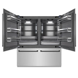 ZLINE Autograph Edition 72 in. 39.6 cu. ft. French Door Built-In Bottom Freezer Refrigerator with Water Dispensers and Ice Makers in Stainless Steel with Graphite Gray Interior and Matte Black Accents (GRBITZ-304-72MB)