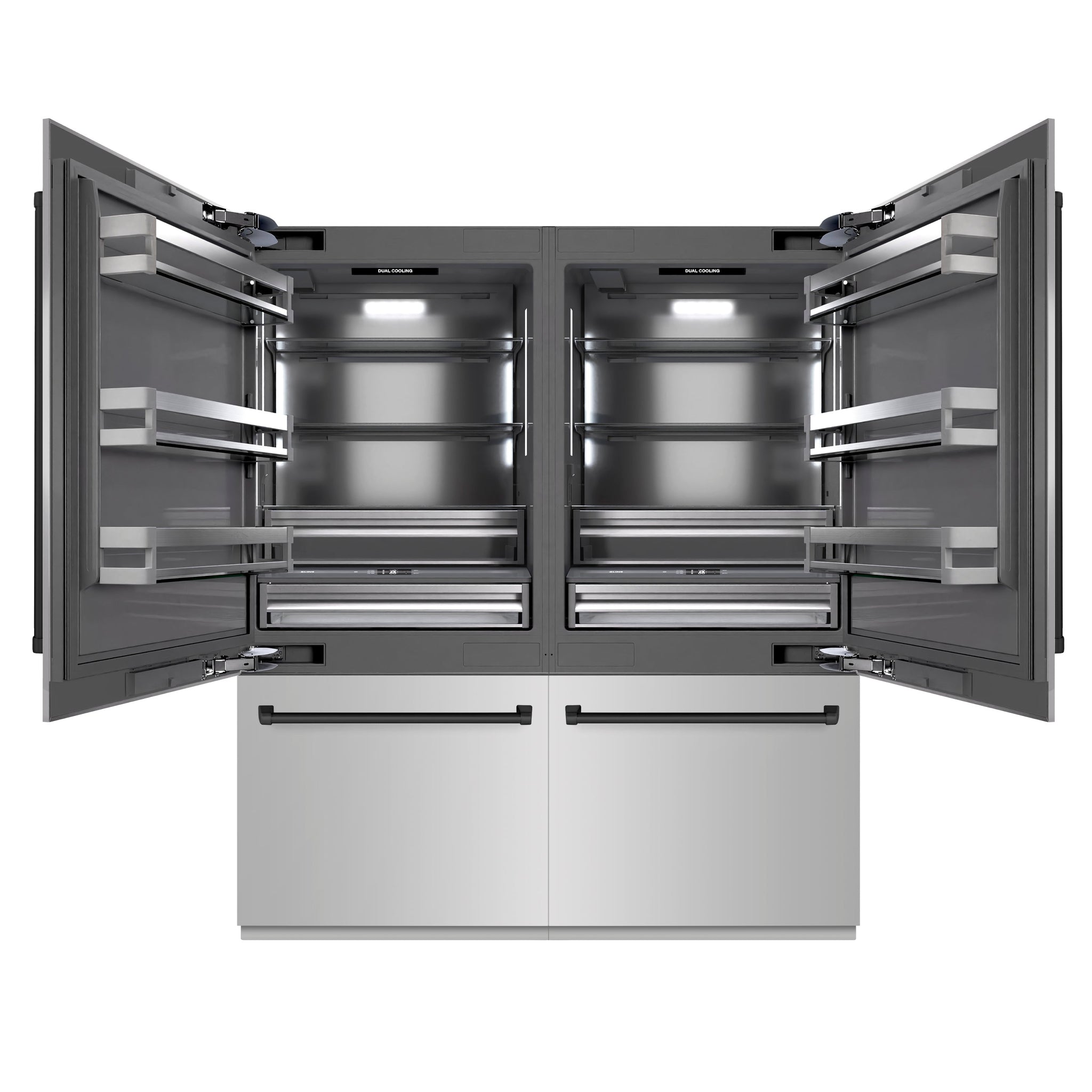 ZLINE Autograph Edition 72 in. 39.6 cu. ft. French Door Built-In Bottom Freezer Refrigerator with Water Dispensers and Ice Makers in Stainless Steel with Graphite Gray Interior and Matte Black Accents (GRBITZ-304-72MB)