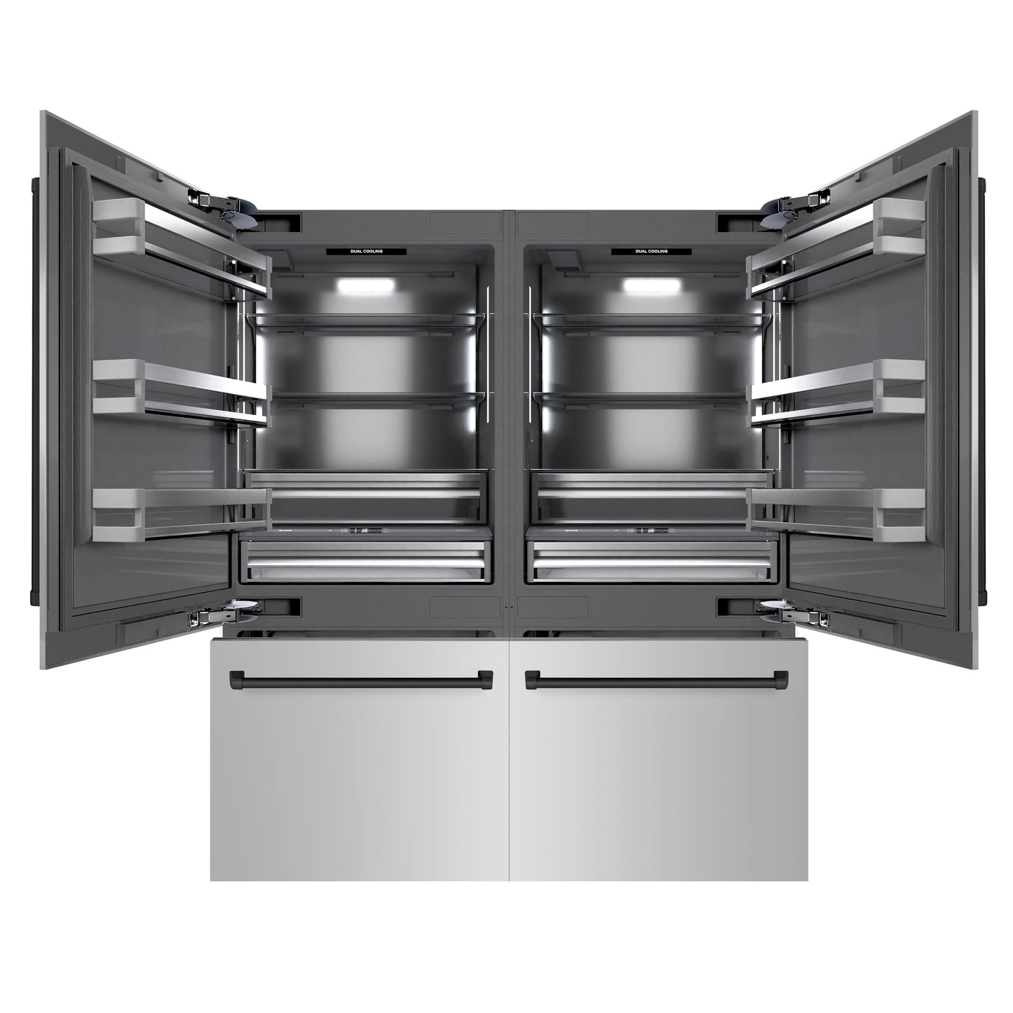 ZLINE Autograph Edition 72 in. 39.6 cu. ft. French Door Built-In Bottom Freezer Refrigerator with Water Dispensers and Ice Makers in Stainless Steel with Graphite Gray Interior and Matte Black Accents (GRBITZ-304-72MB)