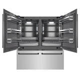 ZLINE Autograph Edition 72 in. 39.6 cu. ft. French Door Built-In Bottom Freezer Refrigerator with Water Dispensers and Ice Makers in Stainless Steel with Graphite Gray Interior and Matte Black Accents (GRBITZ-304-72MB)