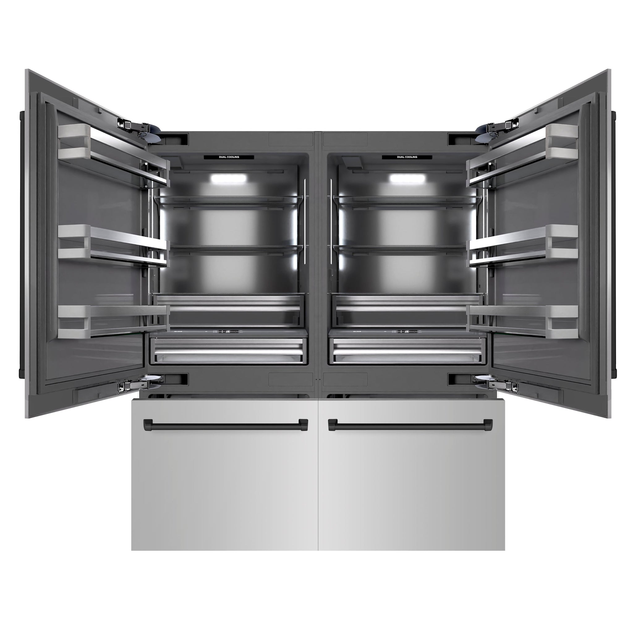 ZLINE Autograph Edition 72 in. 39.6 cu. ft. French Door Built-In Bottom Freezer Refrigerator with Water Dispensers and Ice Makers in Stainless Steel with Graphite Gray Interior and Matte Black Accents (GRBITZ-304-72MB)