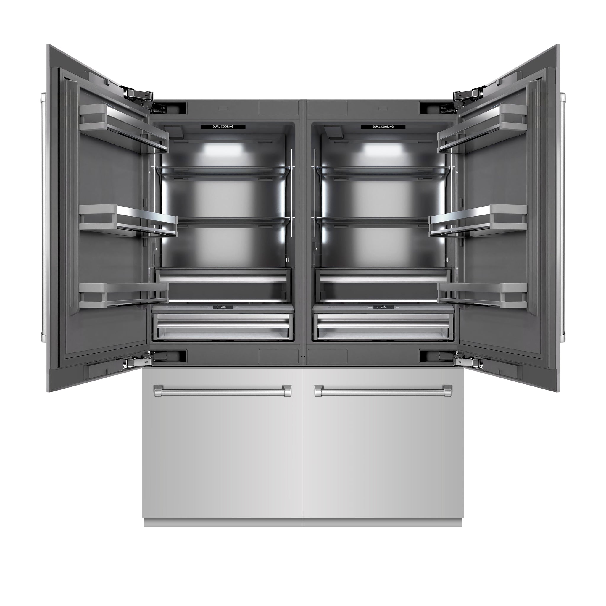 ZLINE 60 in. 32.2 cu. ft. French Door Built-In Bottom Freezer Refrigerator with Water Dispensers and Ice Makers in Stainless Steel with Graphite Gray Interior (GRBIV-304-60)