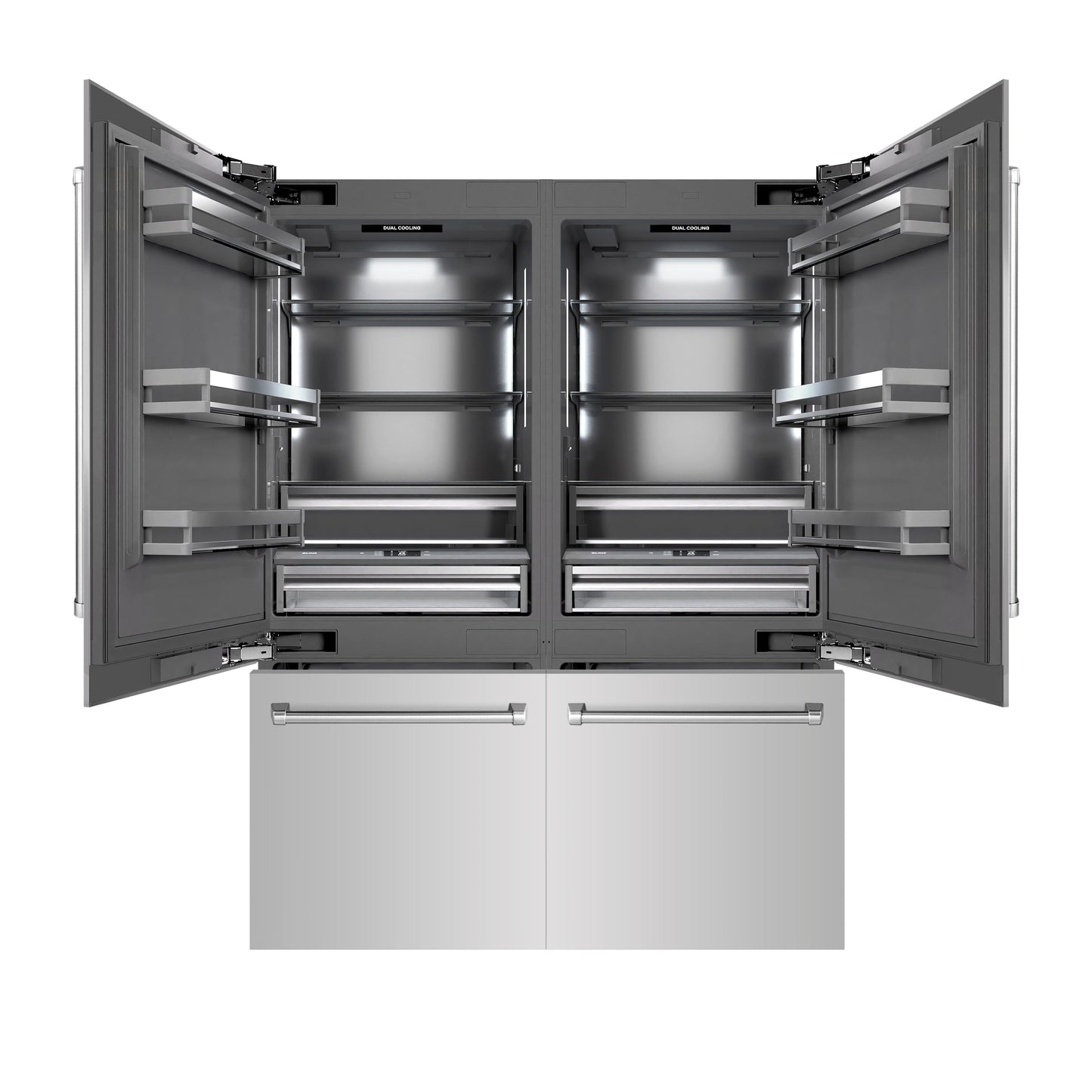 ZLINE 60 in. 32.2 cu. ft. French Door Built-In Bottom Freezer Refrigerator with Water Dispensers and Ice Makers in Stainless Steel with Graphite Gray Interior (GRBIV-304-60)