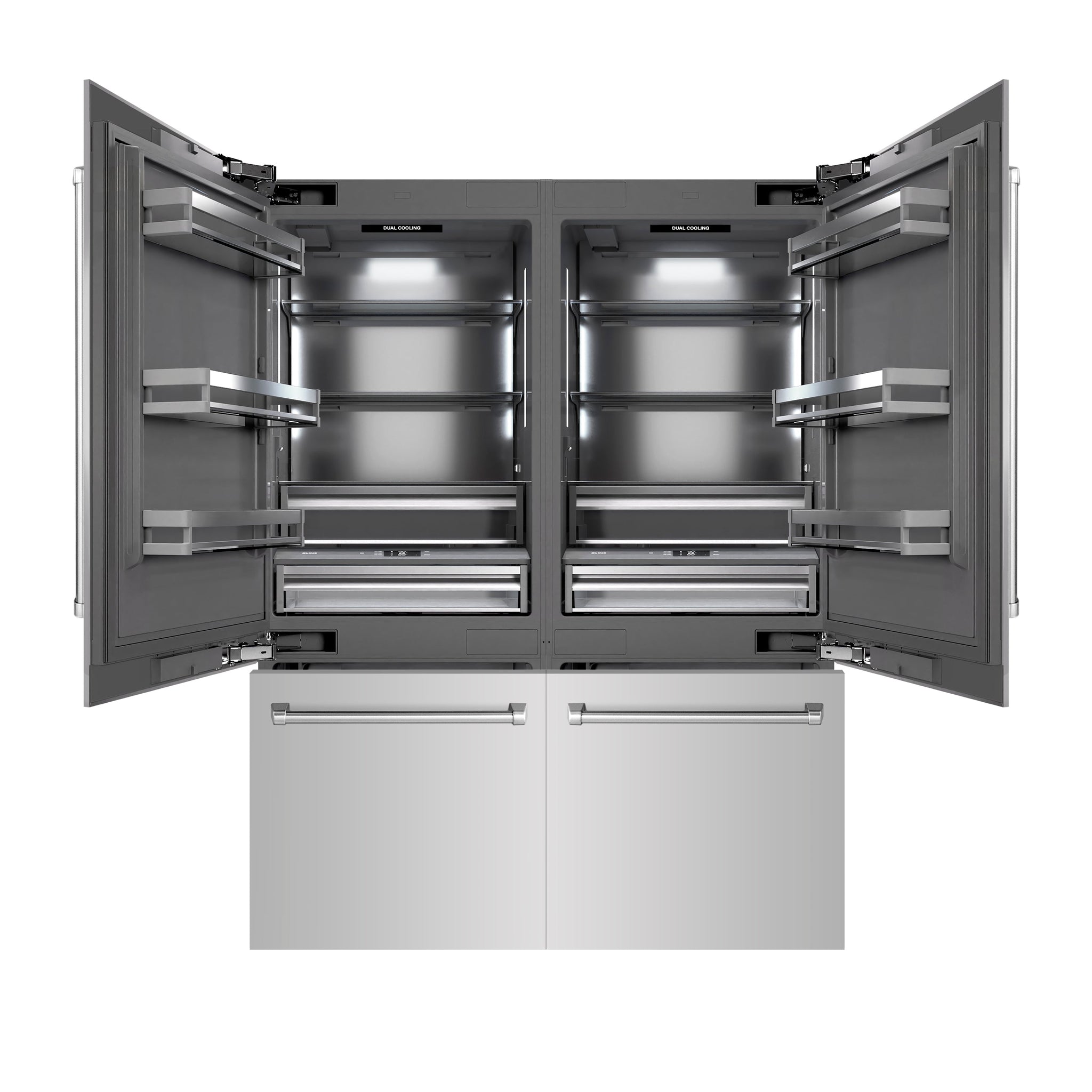 ZLINE 60 in. 32.2 cu. ft. French Door Built-In Bottom Freezer Refrigerator with Water Dispensers and Ice Makers in Stainless Steel with Graphite Gray Interior (GRBIV-304-60)