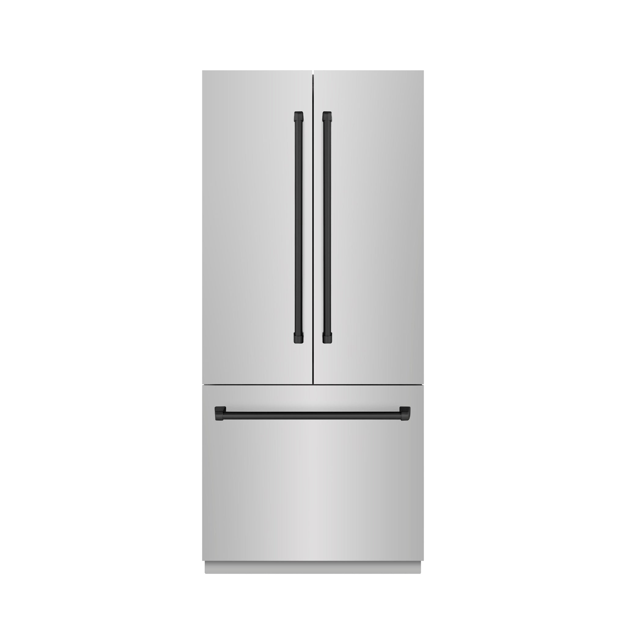 ZLINE Autograph Edition 36 in. 19.6 cu. ft. French Door Built-In Bottom Freezer Refrigerator with Water Dispenser and Ice Maker in Stainless Steel with Graphite Gray Interior and Matte Black Accents (GRBIVZ-304-36MB)
