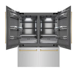 ZLINE Autograph Edition 60 in. 32.2 cu. ft. French Door Built-In Bottom Freezer Refrigerator with Water Dispenser and Ice Maker in Stainless Steel with Graphite Gray Interior and Champagne Bronze Accents (GRBIVZ-304-60CB)