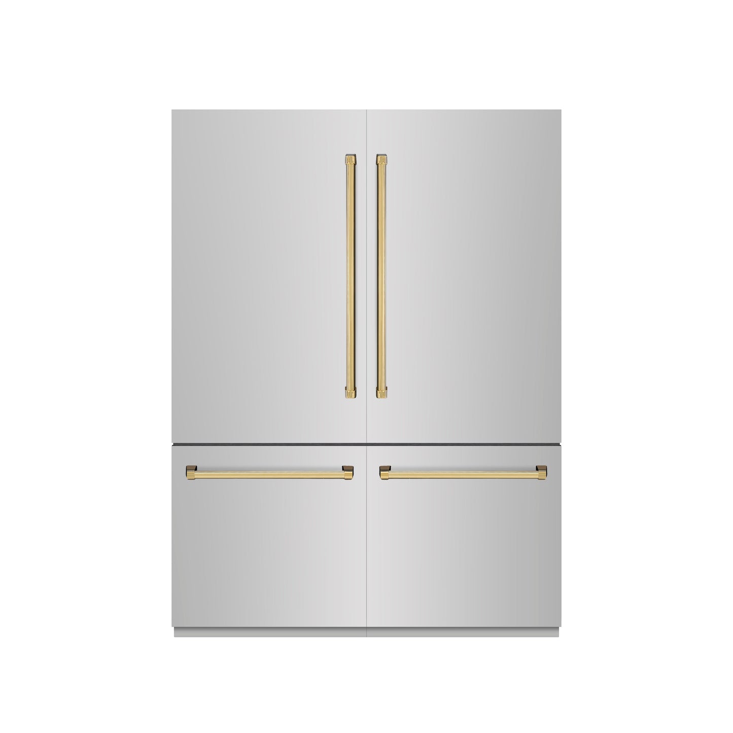 ZLINE Autograph Edition 60 in. 32.2 cu. ft. French Door Built-In Bottom Freezer Refrigerator with Water Dispenser and Ice Maker in Stainless Steel with Graphite Gray Interior and Polished Gold Accents (GRBIVZ-304-60G)
