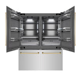 ZLINE Autograph Edition 60 in. 32.2 cu. ft. French Door Built-In Bottom Freezer Refrigerator with Water Dispenser and Ice Maker in Stainless Steel with Graphite Gray Interior and Polished Gold Accents (GRBIVZ-304-60G)