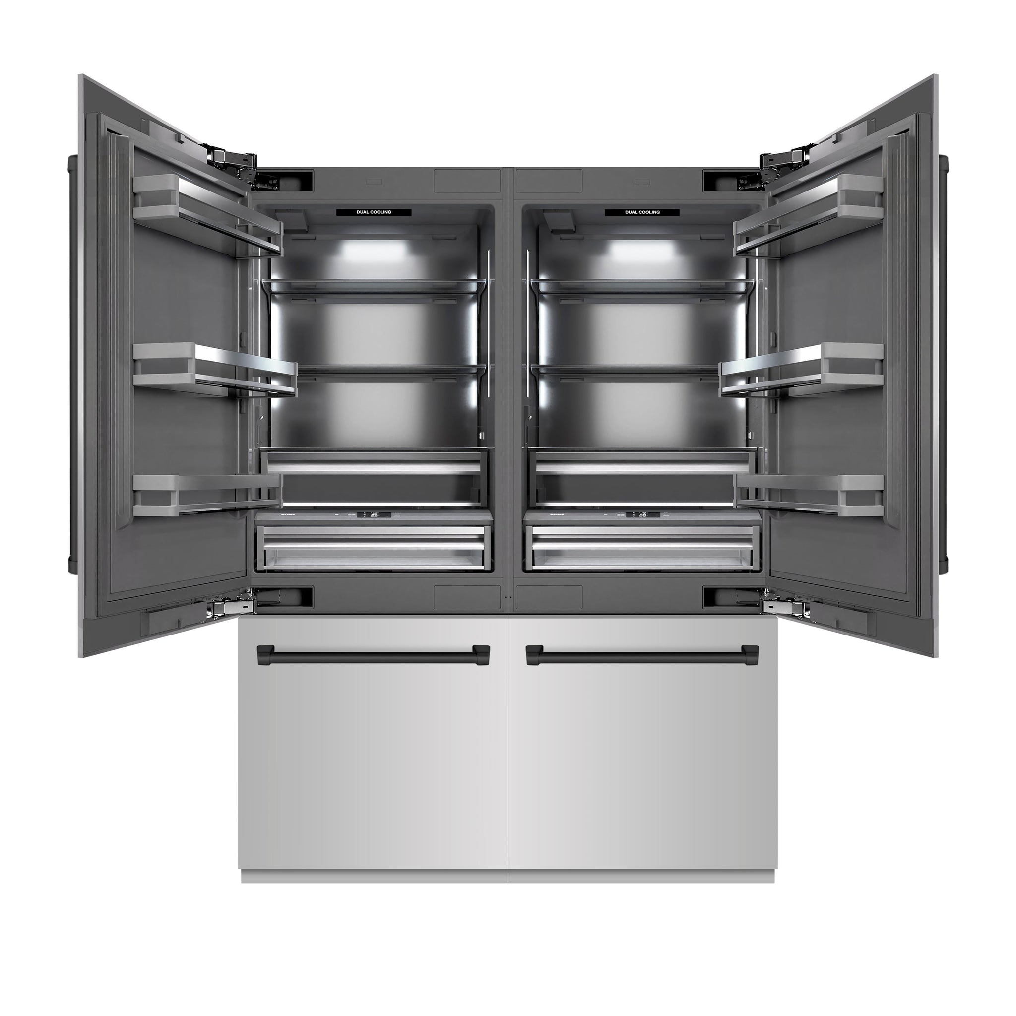 ZLINE Autograph Edition 60 in. 32.2 cu. ft. French Door Built-In Bottom Freezer Refrigerator with Water Dispenser and Ice Maker in Stainless Steel with Graphite Gray Interior and Matte Black Accents (GRBIVZ-304-60MB)