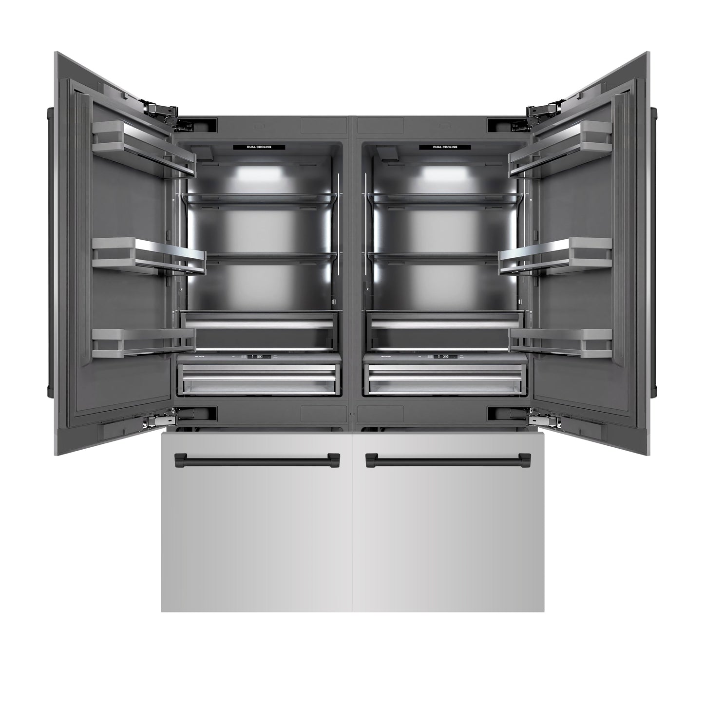 ZLINE Autograph Edition 60 in. 32.2 cu. ft. French Door Built-In Bottom Freezer Refrigerator with Water Dispenser and Ice Maker in Stainless Steel with Graphite Gray Interior and Matte Black Accents (GRBIVZ-304-60MB)