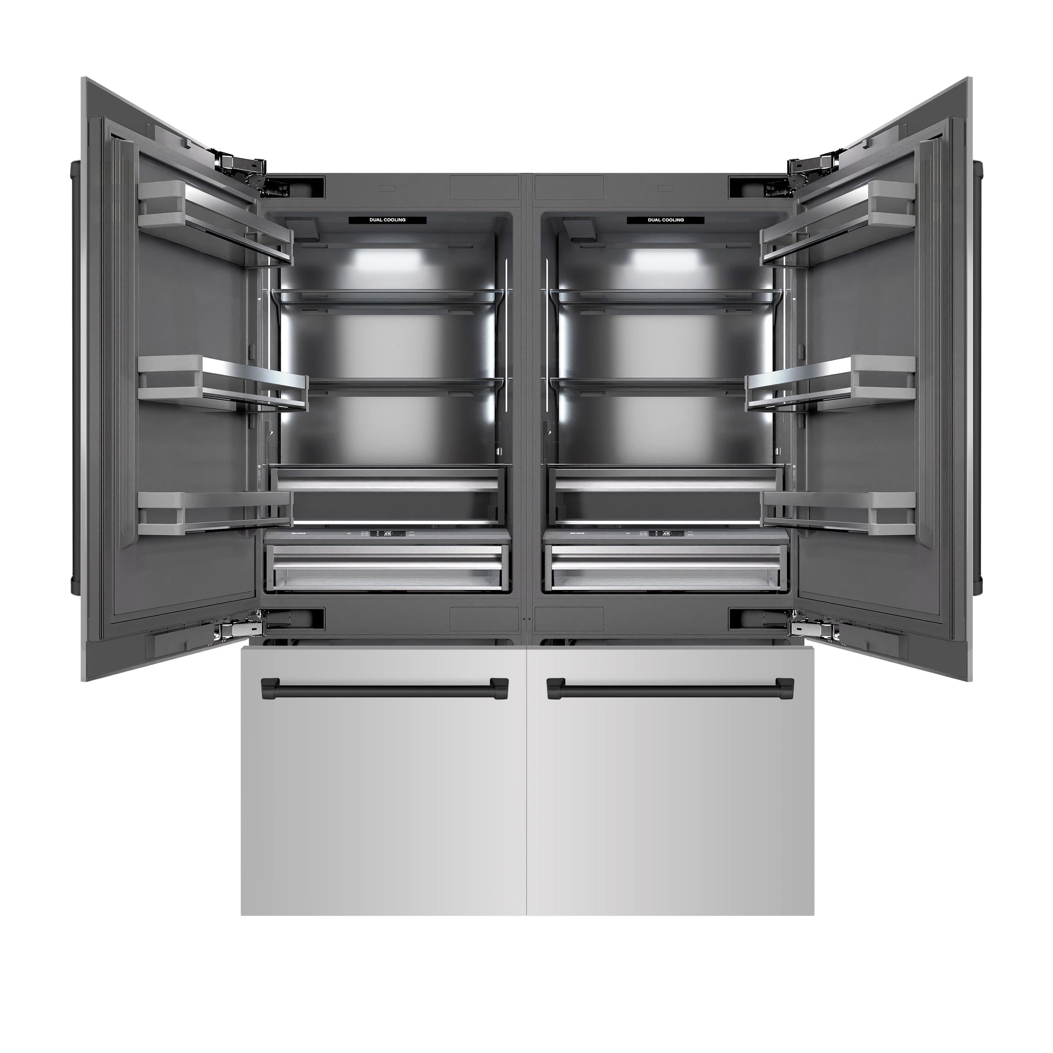 ZLINE Autograph Edition 60 in. 32.2 cu. ft. French Door Built-In Bottom Freezer Refrigerator with Water Dispenser and Ice Maker in Stainless Steel with Graphite Gray Interior and Matte Black Accents (GRBIVZ-304-60MB)