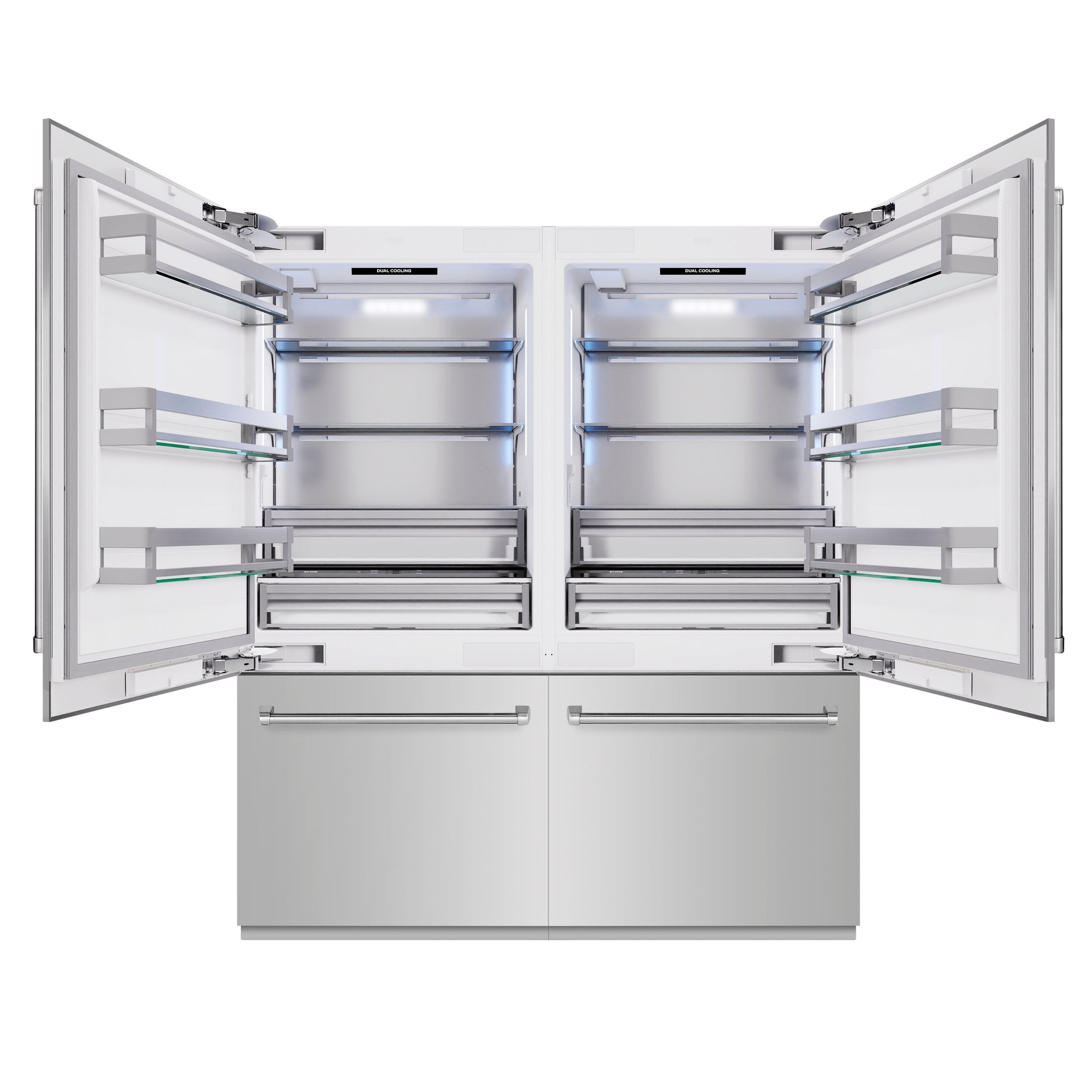ZLINE 72 in. 39.6 cu. ft. French Door Built-In Bottom Freezer Refrigerator with Water Dispensers and Ice Makers in Stainless Steel (RBIT-304-72)