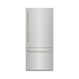 ZLINE Autograph Edition 36 in. 19.8 cu. ft. Built-In Bottom Freezer Refrigerator with Water Dispenser and Ice Maker in Stainless Steel with Champagne Bronze Accents (RBITZ-304-36CB)