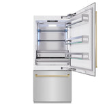 ZLINE Autograph Edition 36 in. 19.8 cu. ft. Built-In Bottom Freezer Refrigerator with Water Dispenser and Ice Maker in Stainless Steel with Champagne Bronze Accents (RBITZ-304-36CB)