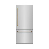 ZLINE Autograph Edition 36 in. 19.8 cu. ft. Built-In Bottom Freezer Refrigerator with Water Dispenser and Ice Maker in Stainless Steel with Polished Gold Accents (RBITZ-304-36G)