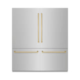 ZLINE Autograph Edition 72 in. 39.6 cu. ft. French Door Built-In Bottom Freezer Refrigerator with Water Dispensers and Ice Makers in Stainless Steel with Champagne Bronze Accents (RBITZ-304-72CB)