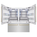 ZLINE Autograph Edition 72 in. 39.6 cu. ft. French Door Built-In Bottom Freezer Refrigerator with Water Dispensers and Ice Makers in Stainless Steel with Champagne Bronze Accents (RBITZ-304-72CB)