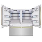 ZLINE Autograph Edition 72 in. 39.6 cu. ft. French Door Built-In Bottom Freezer Refrigerator with Water Dispensers and Ice Makers in Stainless Steel with Polished Gold Accents (RBITZ-304-72G)