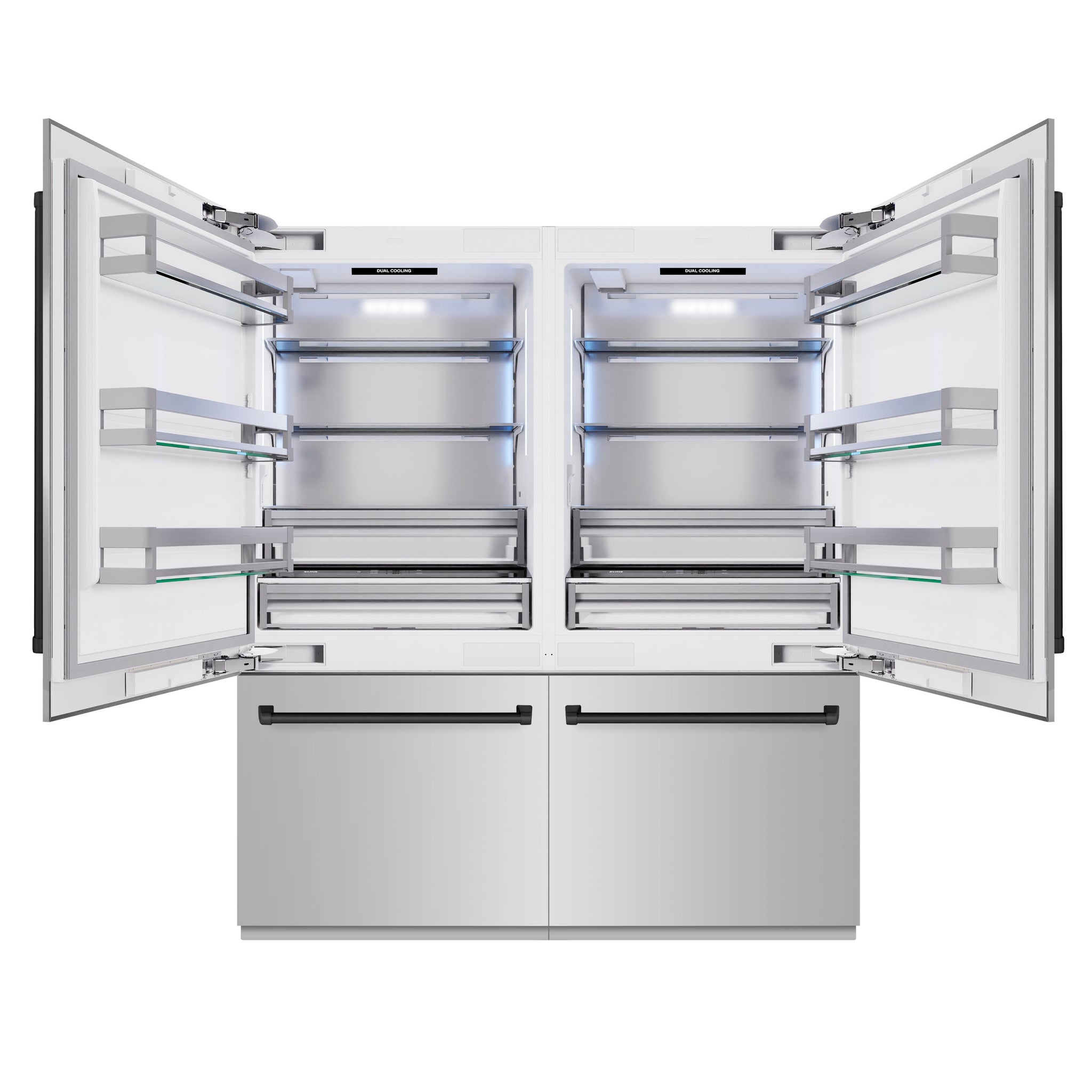 ZLINE Autograph Edition 72 in. 39.6 cu. ft. French Door Built-In Bottom Freezer Refrigerator with Water Dispensers and Ice Makers in Stainless Steel with Matte Black Accents (RBITZ-304-72MB)