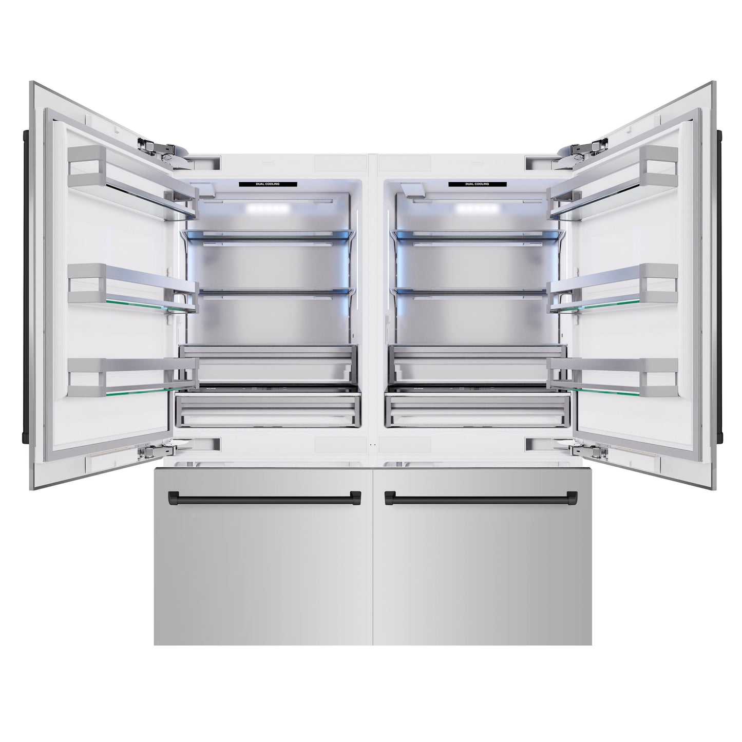 ZLINE Autograph Edition 72 in. 39.6 cu. ft. French Door Built-In Bottom Freezer Refrigerator with Water Dispensers and Ice Makers in Stainless Steel with Matte Black Accents (RBITZ-304-72MB)