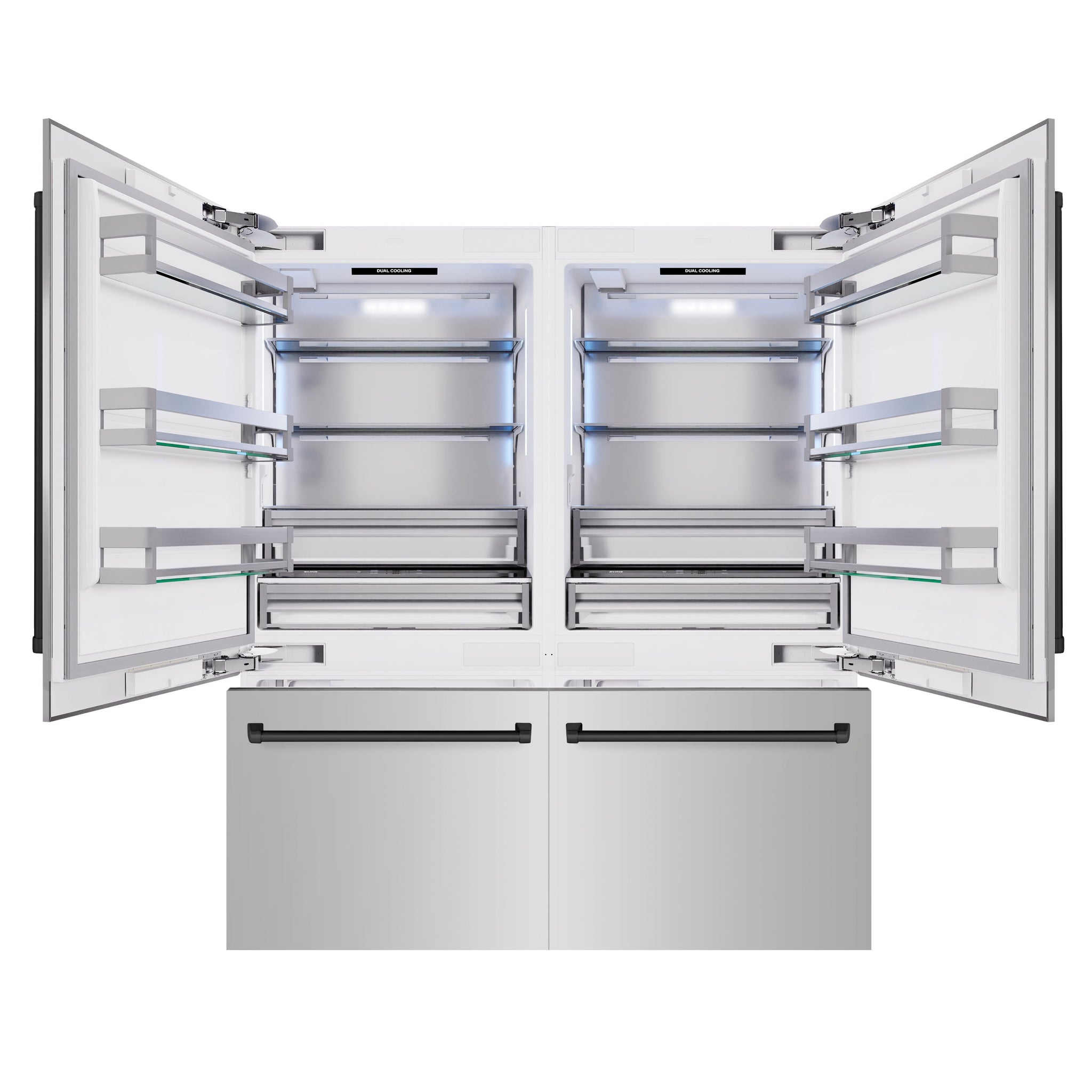 ZLINE Autograph Edition 72 in. 39.6 cu. ft. French Door Built-In Bottom Freezer Refrigerator with Water Dispensers and Ice Makers in Stainless Steel with Matte Black Accents (RBITZ-304-72MB)