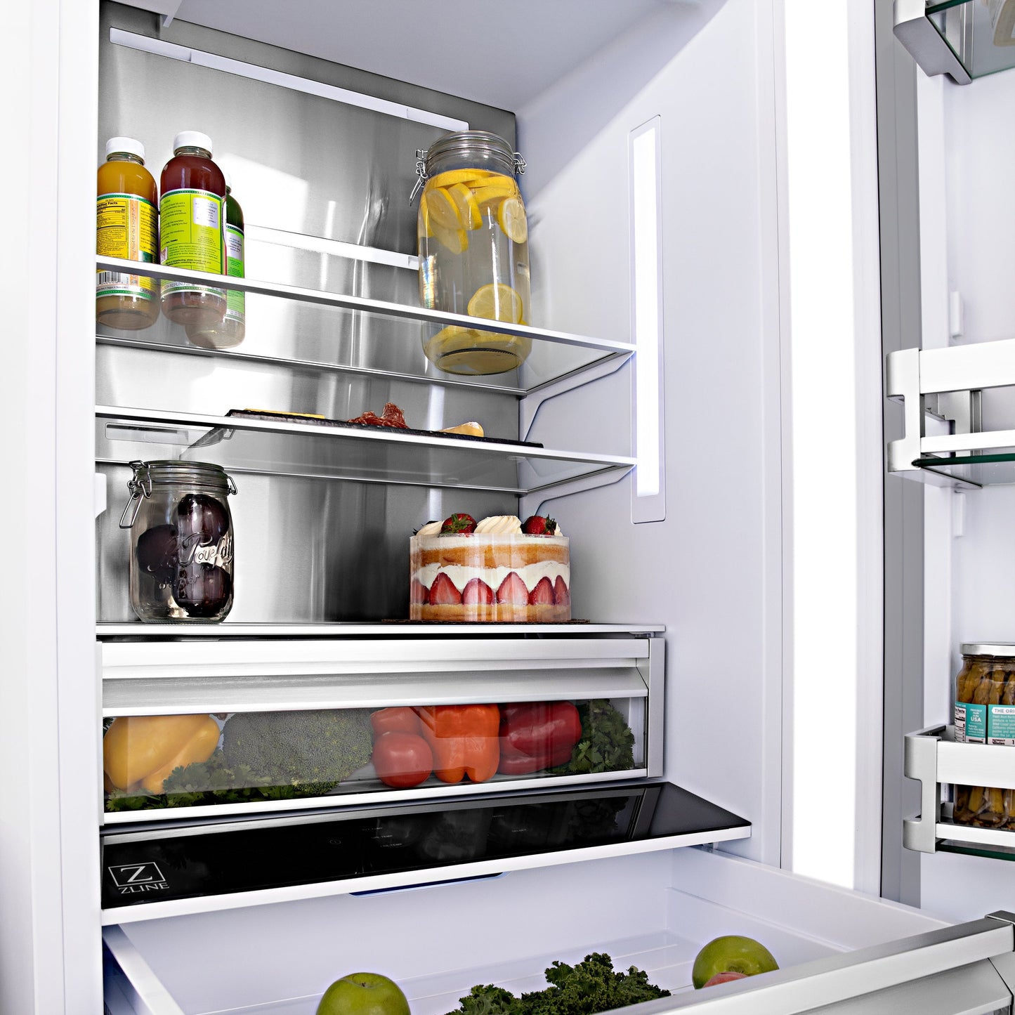 ZLINE Autograph Edition 36 in. 19.6 cu. ft. French Door Built-In Bottom Freezer Refrigerator with Water Dispenser and Ice Maker in White Matte with Matte Black Accents (RBIVZ-WM-36-MB)