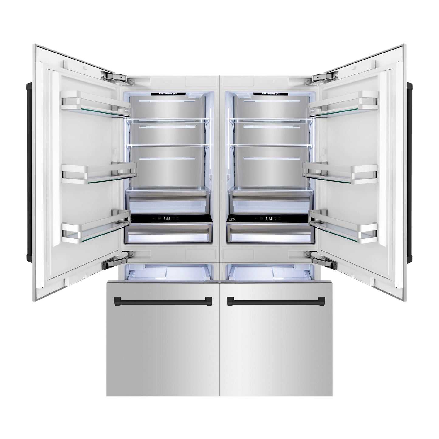 ZLINE Autograph Edition 60 in. 32.2 cu. ft. French Door Built-In Bottom Freezer Refrigerator with Water Dispenser and Ice Maker in Stainless Steel with Matte Black Accents (RBIVZ-304-60-MB)