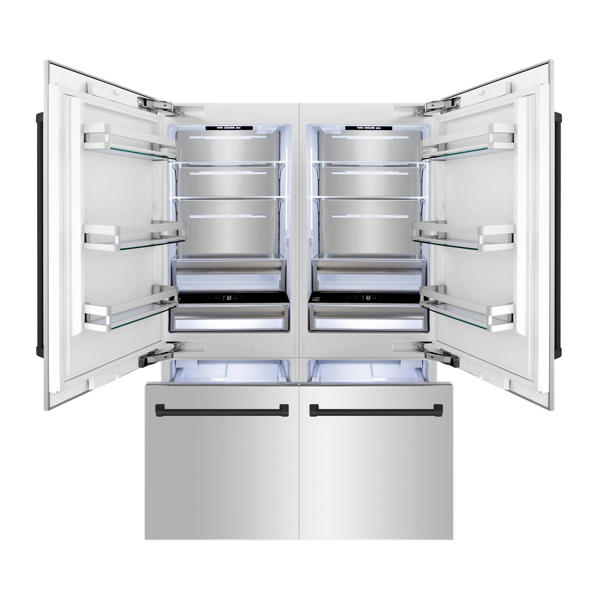 ZLINE Autograph Edition 60 in. 32.2 cu. ft. French Door Built-In Bottom Freezer Refrigerator with Water Dispenser and Ice Maker in Stainless Steel with Matte Black Accents (RBIVZ-304-60-MB)