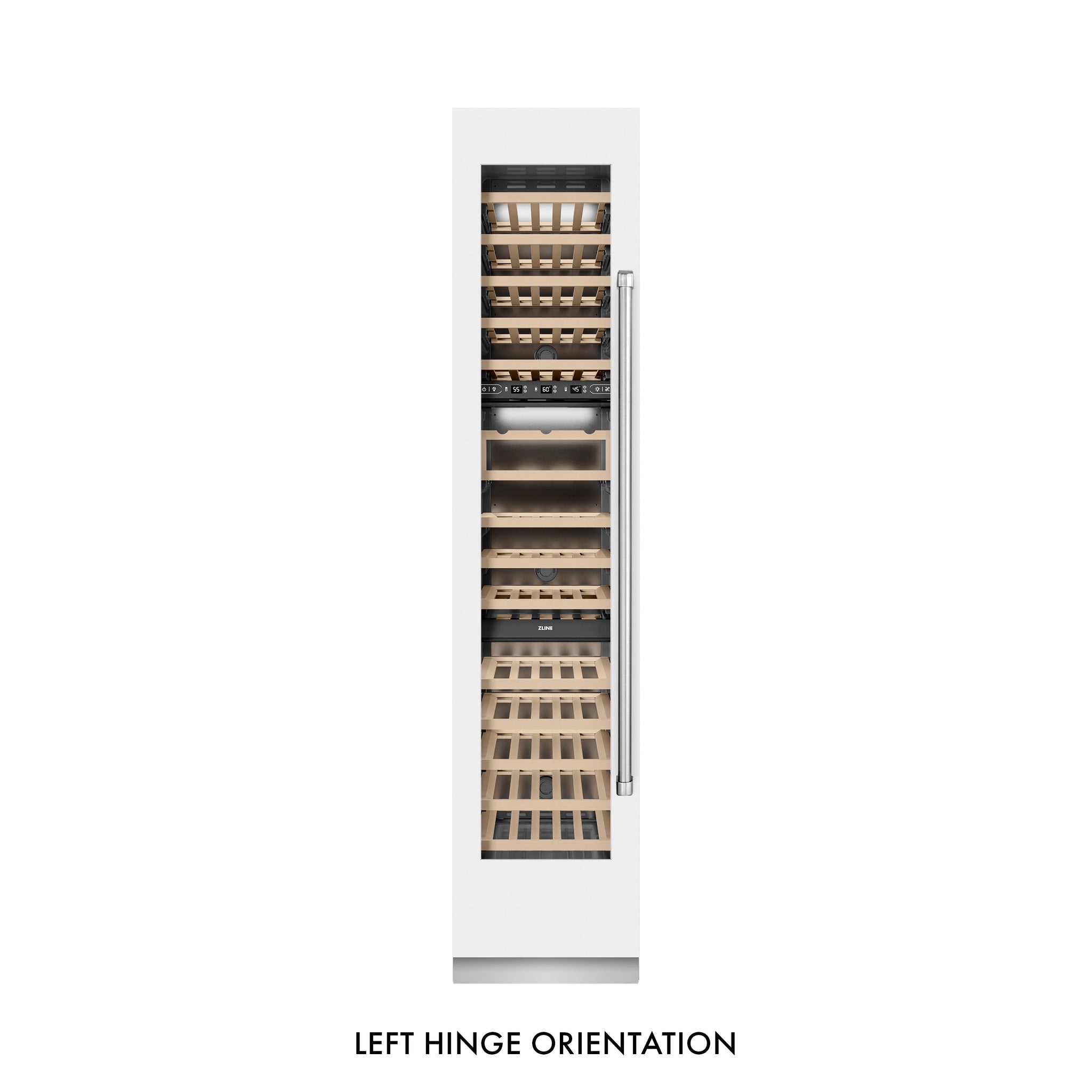 ZLINE 18 in. 9.0 cu. ft. Triple Zone 68 Bottle Left Hinge Column Wine Cooler in White Matte (RCWVL-WM-18)