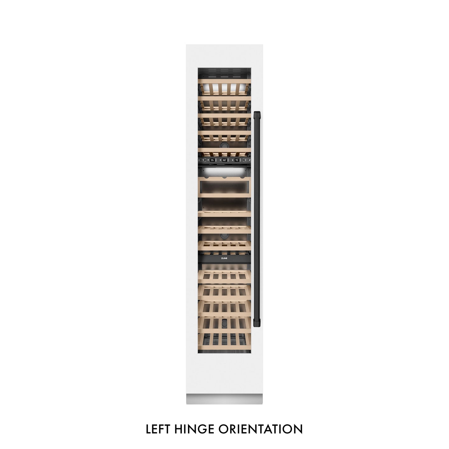 ZLINE Autograph Edition 18 in. 9.0 cu. ft. Triple Zone 68 Bottle Left Hinge Column Wine Cooler in White Matte with Matte Black Accents (RCWVLZ-WM-18-MB)