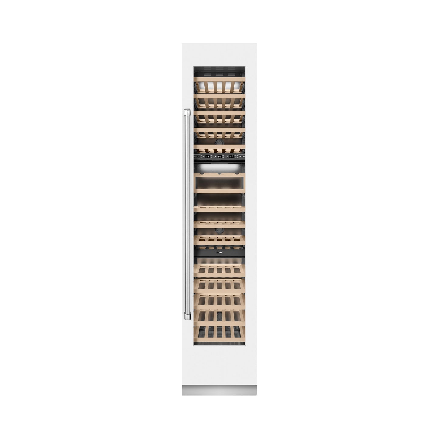 ZLINE Autograph Edition 18 in. 9.0 cu. ft. Triple Zone 68 Bottle Right Hinge Column Wine Cooler in White Matte with Champagne Bronze Accents (RCWVRZ-WM-18-CB)