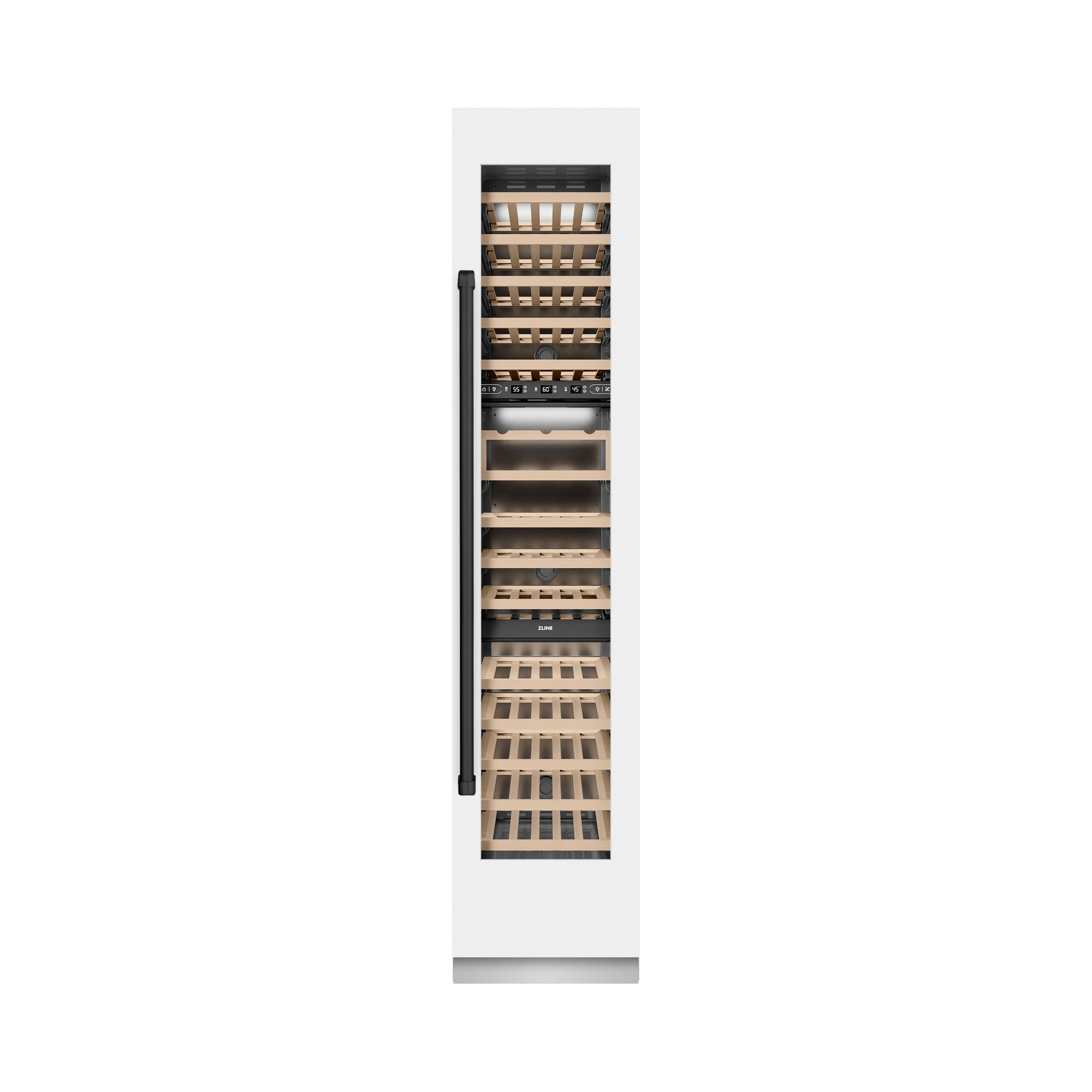 ZLINE Autograph Edition 18 in. 9.0 cu. ft. Triple Zone 68 Bottle Right Hinge Column Wine Cooler in White Matte with Matte Black Accents (RCWVRZ-WM-18-MB)