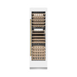 ZLINE Autograph Edition 24 in. 12.4 cu. ft. Triple Zone 100 Bottle Column Wine Cooler in White Matte and Polished Gold Accents (RCWVZ-WM-24-G)