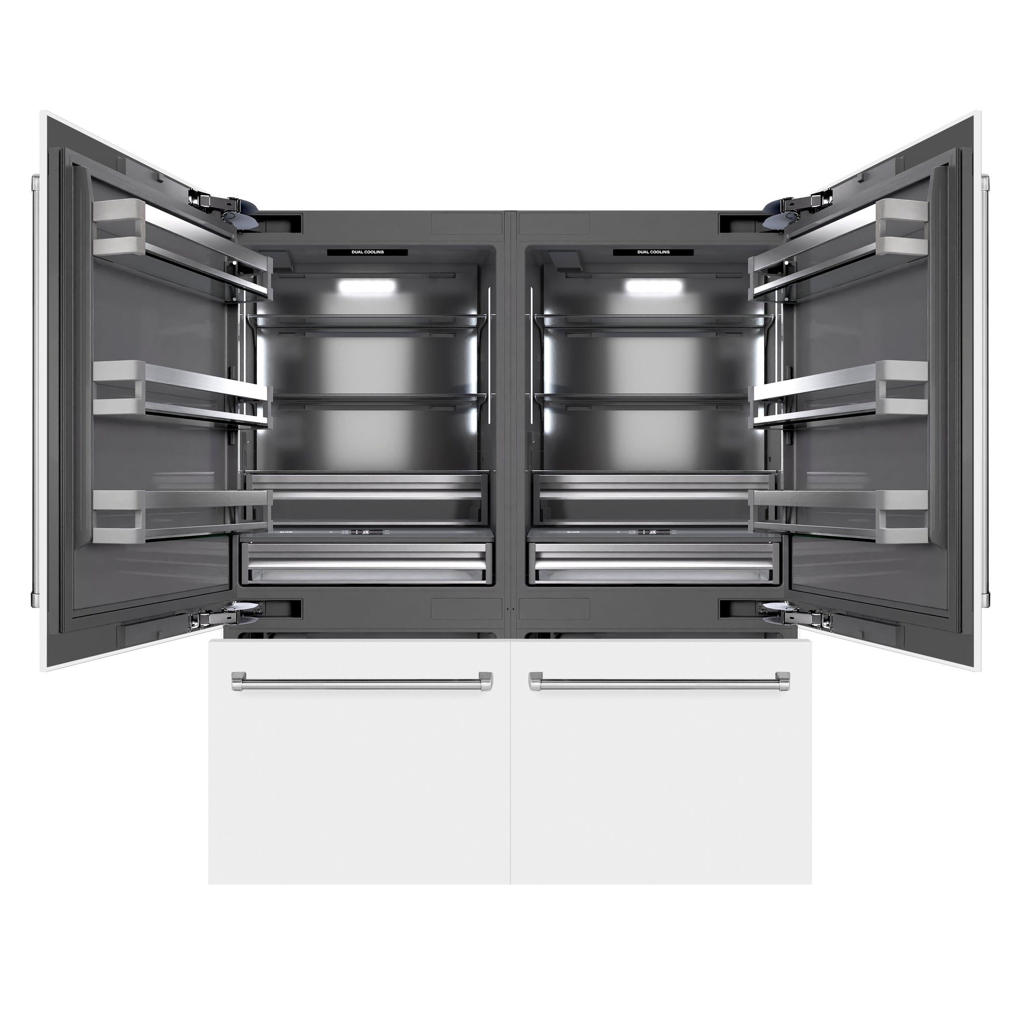 ZLINE 72 in. 39.6 cu. ft. French Door Built-In Bottom Freezer Refrigerator with Water Dispensers and Ice Makers in White Matte with Graphite Gray Interior (GRBIT-WM-72)