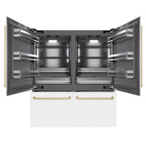 ZLINE Autograph Edition 72 in. 39.6 cu. ft. French Door Built-In Bottom Freezer Refrigerator with Water Dispensers and Ice Makers in White Matte with Graphite Gray Interior and Champagne Bronze Accents (GRBITZ-WM-72-CB)