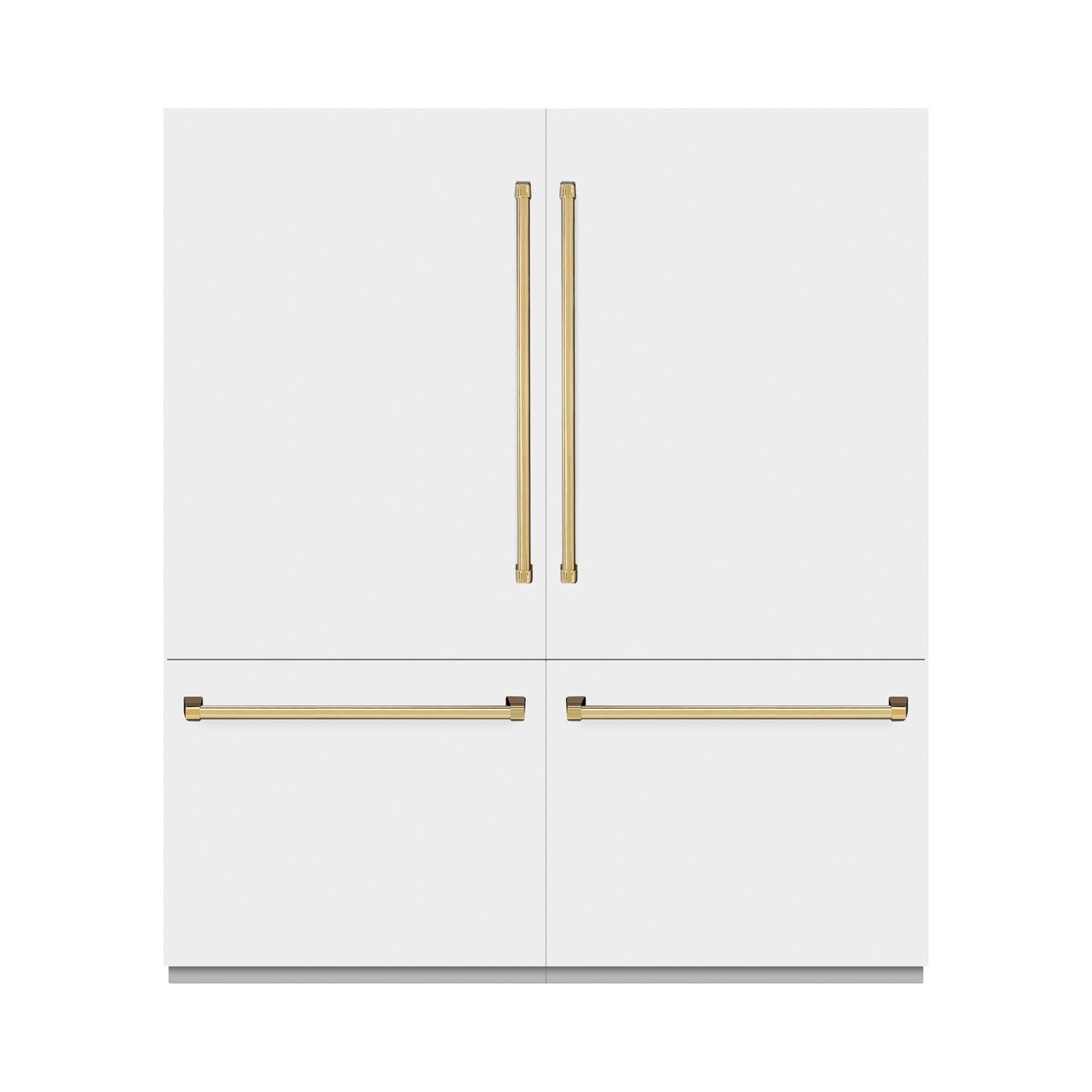 ZLINE Autograph Edition 72 in. 39.6 cu. ft. French Door Built-In Bottom Freezer Refrigerator with Water Dispensers and Ice Makers in White Matte with Graphite Gray Interior and Polished Gold Accents (GRBITZ-WM-72-G)